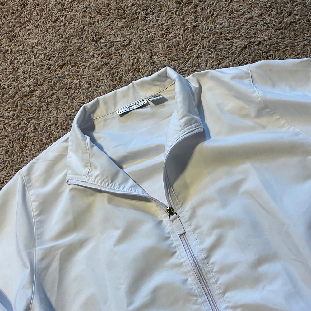 Keneth Too White Full Zip Windbreaker Jacket Lightweight Bomber Vintage Sz L